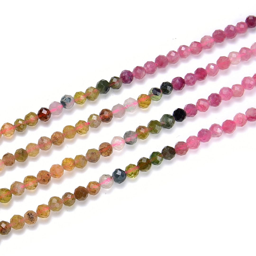 Adabele 15 Inch Natural Multi-Color Tourmaline Gradient Shade Healing Gemstone 4mm (0.16 Inch) Tiny Small Faceted Round Loose Beads Stone Spacer (90-100pcs) GK4-3