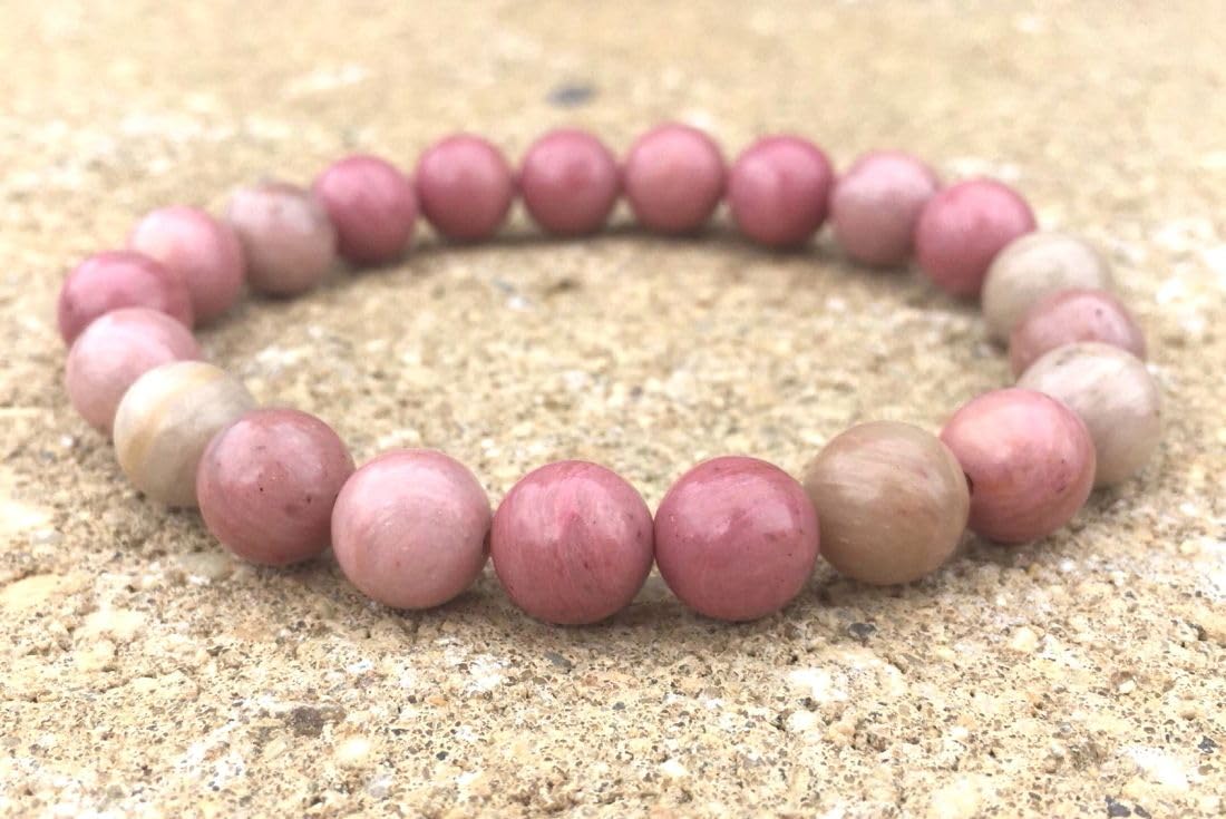 Adabele Real Natural Pink Rhodonite Gemstone Beaded Bracelet 8.5 inch Stretch Chakra Healing Crystal Stone Jewelry Women Birthday Gift (Unisex) GB8-D5