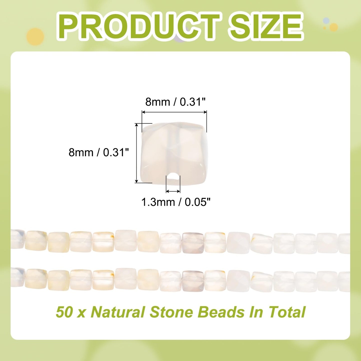 PATIKIL 50 Pack Natural Stone Beads, 8mm Faceted Square Agate Beads Bulk White Agate Stones, for DIY Jewelry Making Necklace Bracelet Accessories, 2 Strands, 16 Inches, Clear