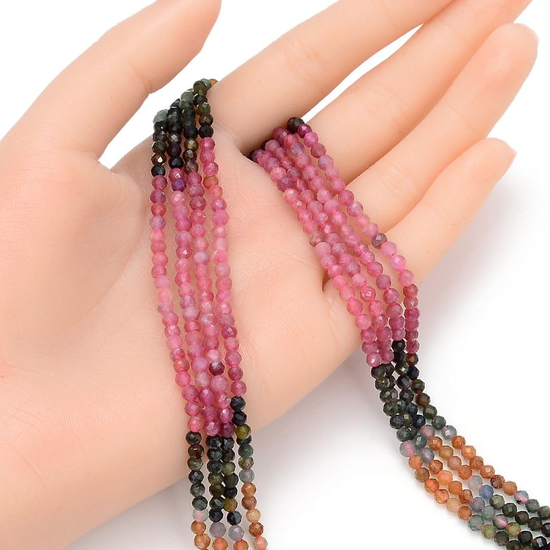 Adabele 15 Inch Natural Multi-Color Tourmaline Gradient Shade Healing Gemstone 3mm (0.12 Inch) Tiny Small Faceted Round Loose Beads Stone Spacer (110-120pcs) GK3-3