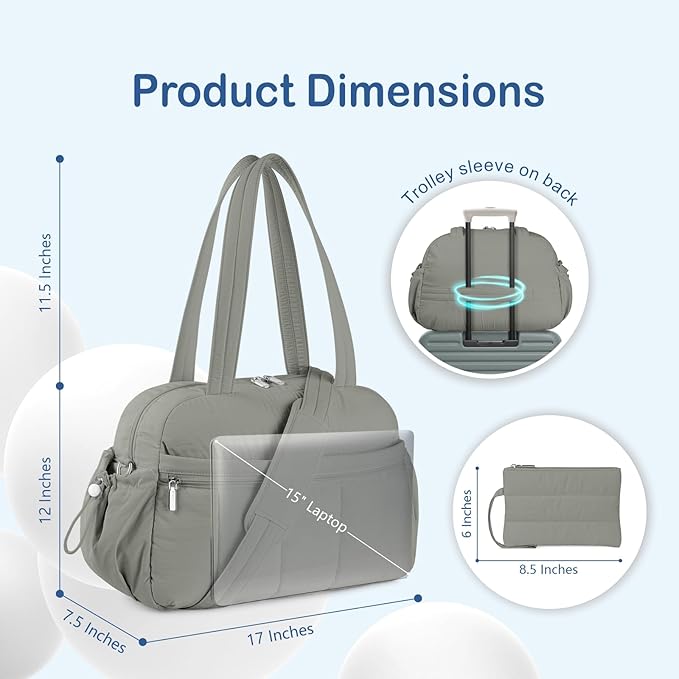 TOPDesign Travel Duffel Bag for Women, Puffer Gym Bag Sports Tote with Wet Pocket, Carry On Weekender with Luggage Sleeve (Grey)