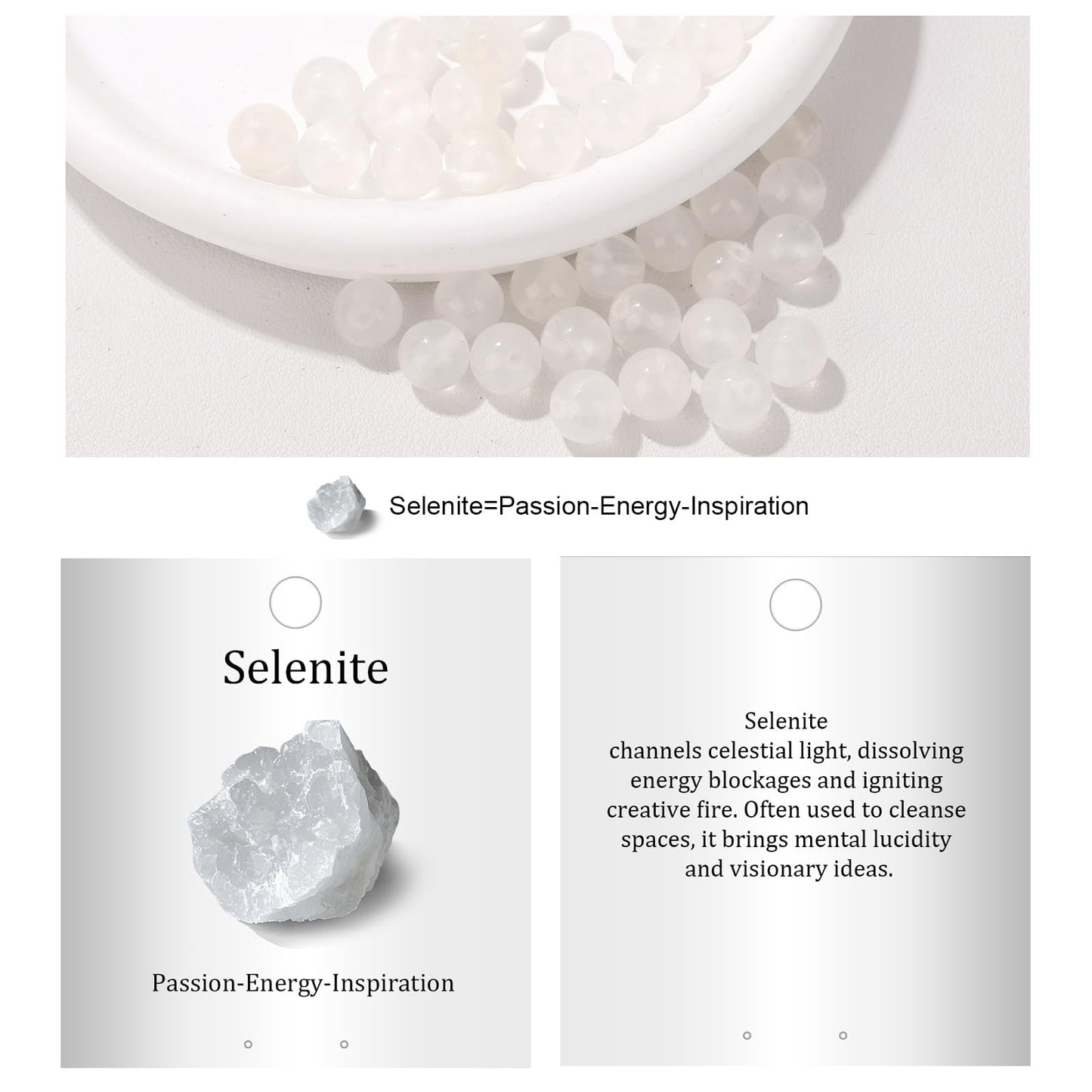 Vinswet 90pcs 4mm Selenite Natural Stone Beads Round Genuine Real Stone Beading Loose Gemstones DIY Smooth Bead for Bracelet Necklace Earrings Jewelry Making