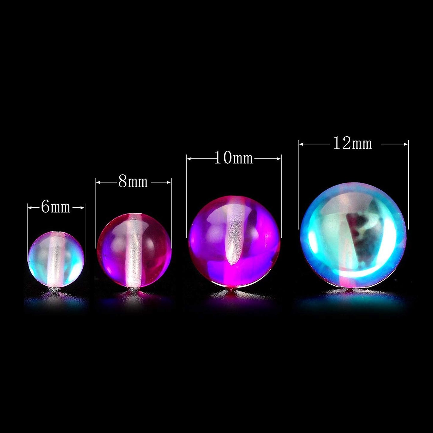 RUBYCA Round Moonstone Crystal Glass Beads Aura Iridescent for Jewelry Making (1 Strand, 10mm, Pink)
