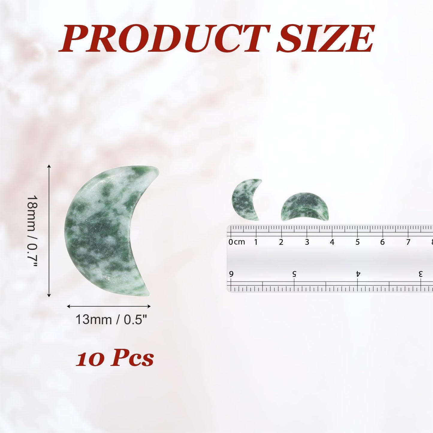 MECCANIXITY 10 Pcs Moon Crystal Worry Stone, 0.5 Inch Length Natural Green Spotted Jasper Moon Gemstone Bulk, Carved Pocket Stones for Meditation Balancing Pendant Decor