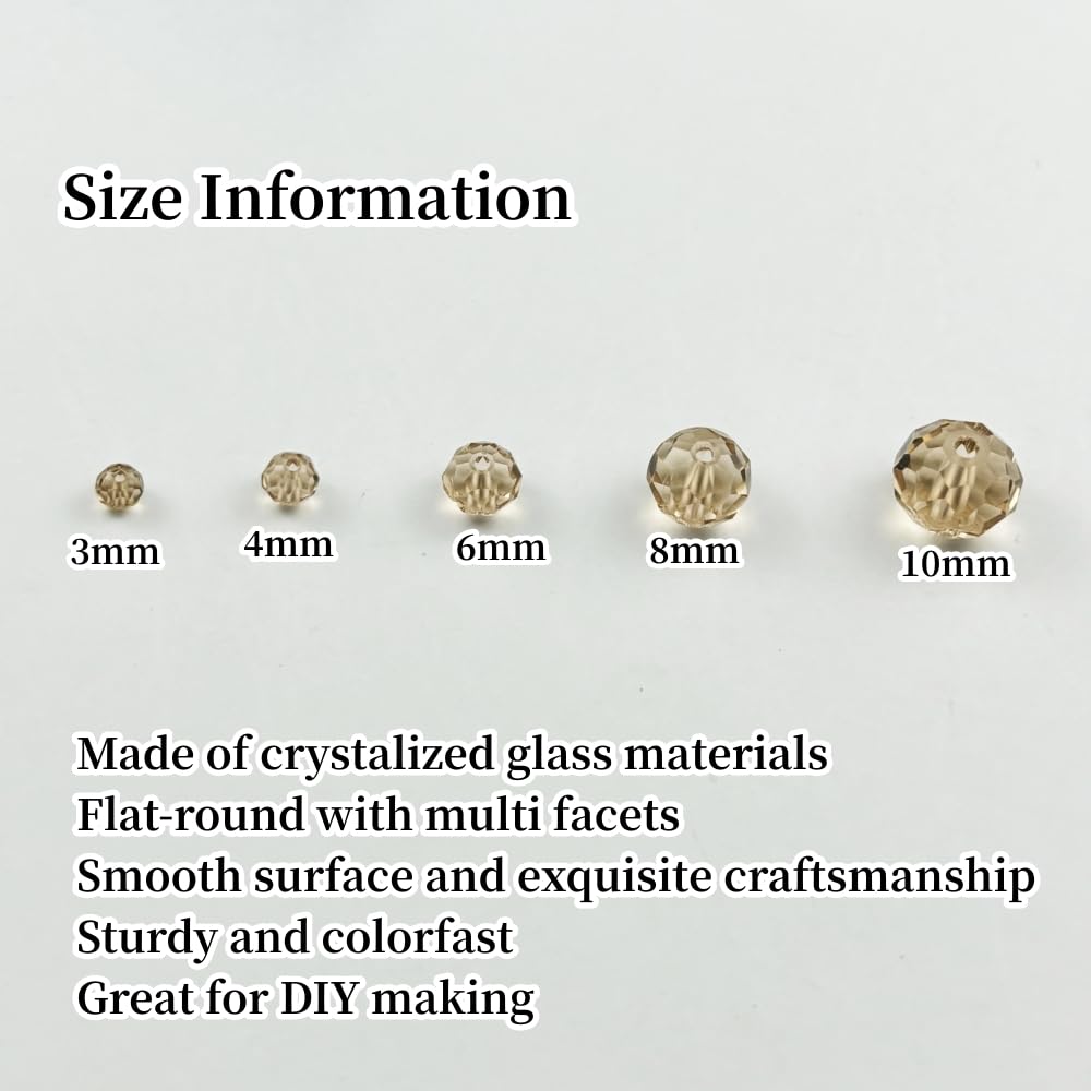 YUEXIGO 150pcs 8mm Crystal Glass Beads for Jewelry Making, Faceted Rondelle Glass Spacer Beads for Wind Chimes Bracelet Earring Necklace DIY Craft(Champagne)
