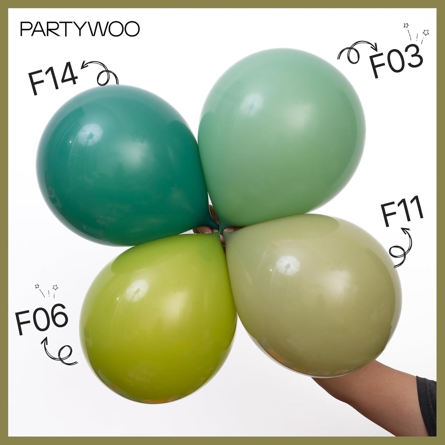 PartyWoo Sage Green Balloons - 140-Piece Latex Balloon Arch Kit | 18", 12", 10", 5" Sizes for Weddings & Birthdays