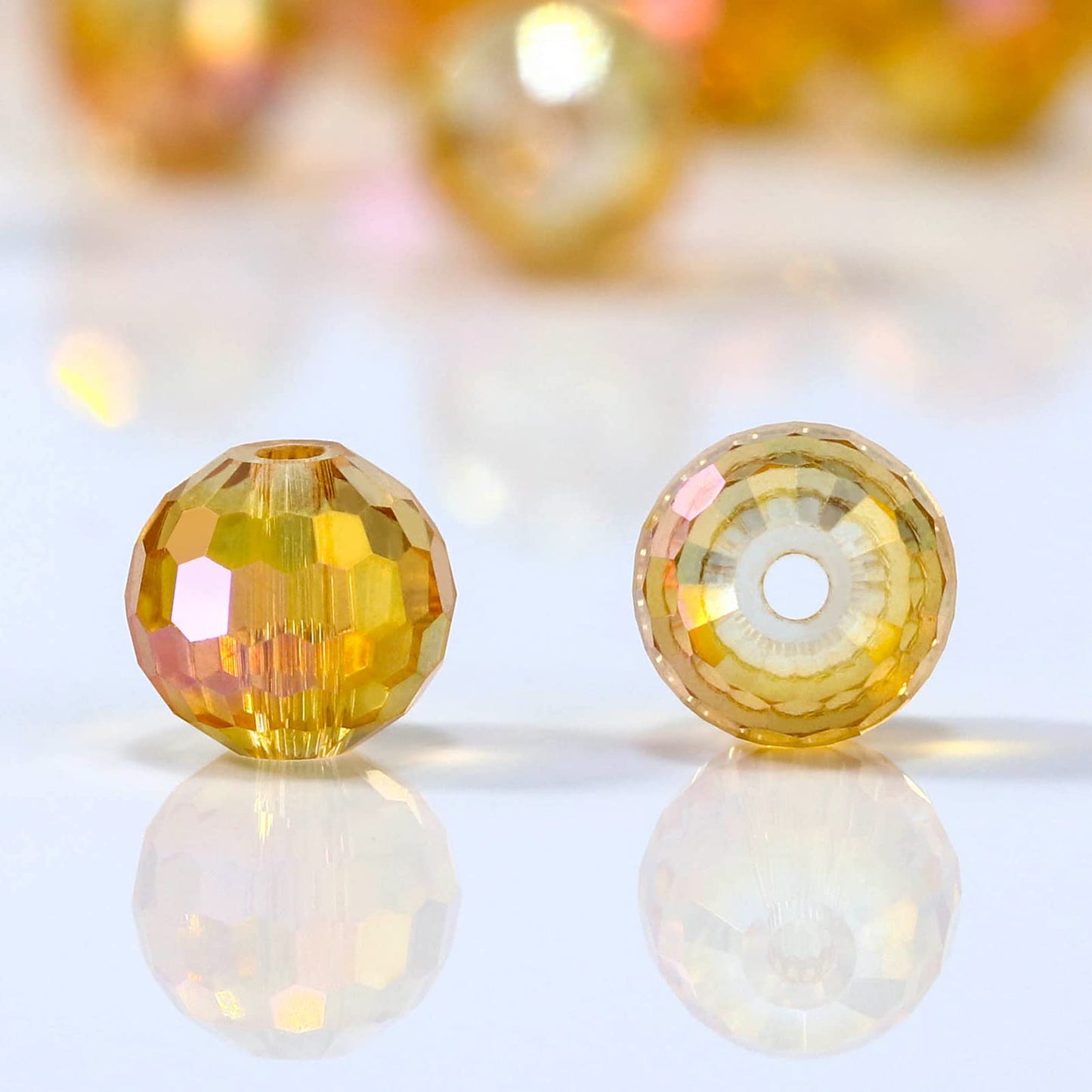 Dowarm 150PCS 6MM Round Crystal Glass Beads for Jewelry Making, Golden Rose Faceted Crystal Beads for Crafts Bracelet Wind Chimes Suncatcher