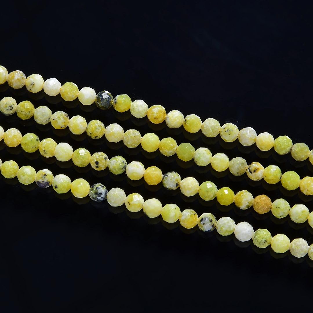 Adabele 15 Inch Natural Yellow Turquoise Healing Gemstone 4mm (0.16 Inch) Tiny Small Faceted Round Loose Beads Stone Spacer (80-90pcs) for Craft Jewelry Making GK4-17