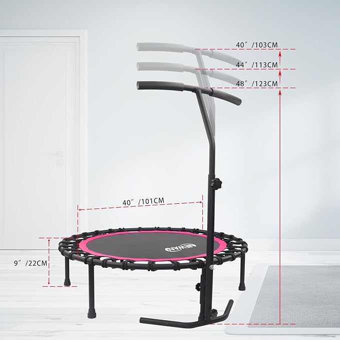 Newan 40"-48" Silent Mini Trampoline Fitness Trampoline Bungee Rebounder Jumping Cardio Trainer Workout for Adults-Max Limit 330lbs