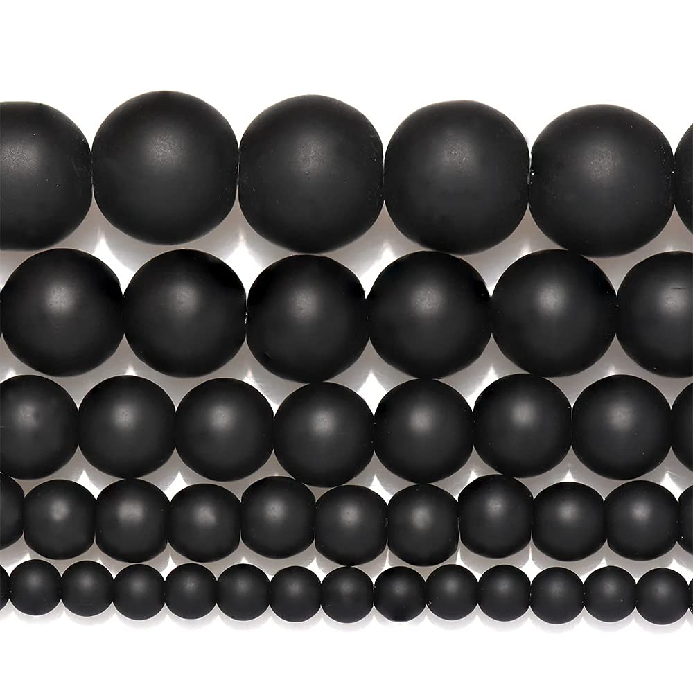 10mm 35pcs Round Beads Black Agata Onyx Tassels Chandelier Necklace Earrings Bracelet Strand Gem Natural Stone Dull Polished Fashion Jewelry Findings DIY Accessories (10mm, Black Matte)