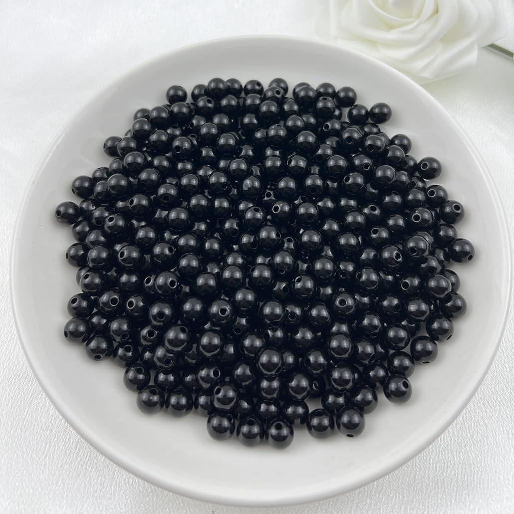 Mulutoo 400pcs 8MM Acrylic Round Beads for Jewelry Making, Black
