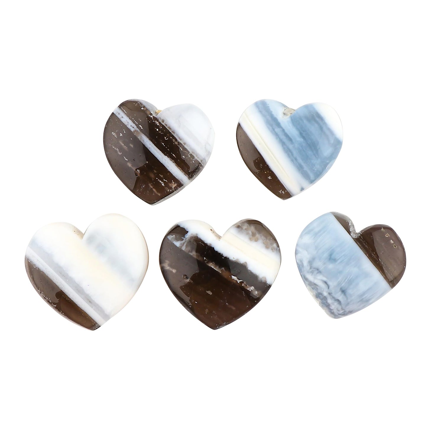 CRYSTALINES 5pcs, Wholesale Natural Blue Opal with Chalcedony Gemstones, Bulk Heart Shape Stones, Assorted Loose Supply, DIY Craft-Jewelry Making, Chakra Healing Crystals, Gem Collection, 10-12mm