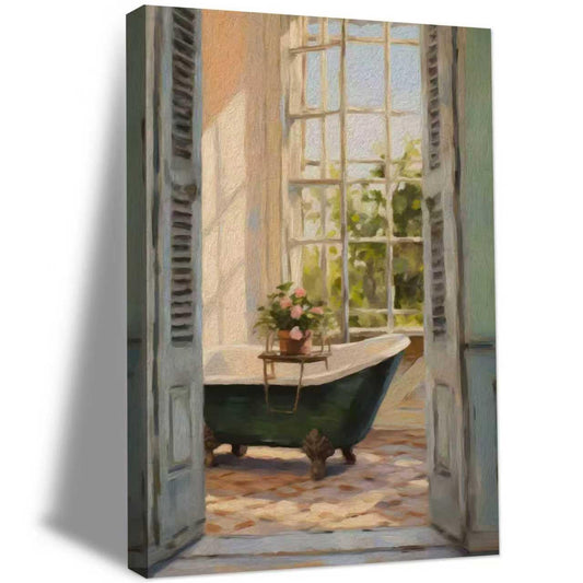 JPYVKKGC Vintage Bathroom Wall Art Bathtub Wall Decor Bathtub With Flowers Poster Classical Bathroom Bathtub Poster Farmhouse Bathroom Wall Art Bath Room Decor 24X36 Inch Ready to Hang Canvas Prints