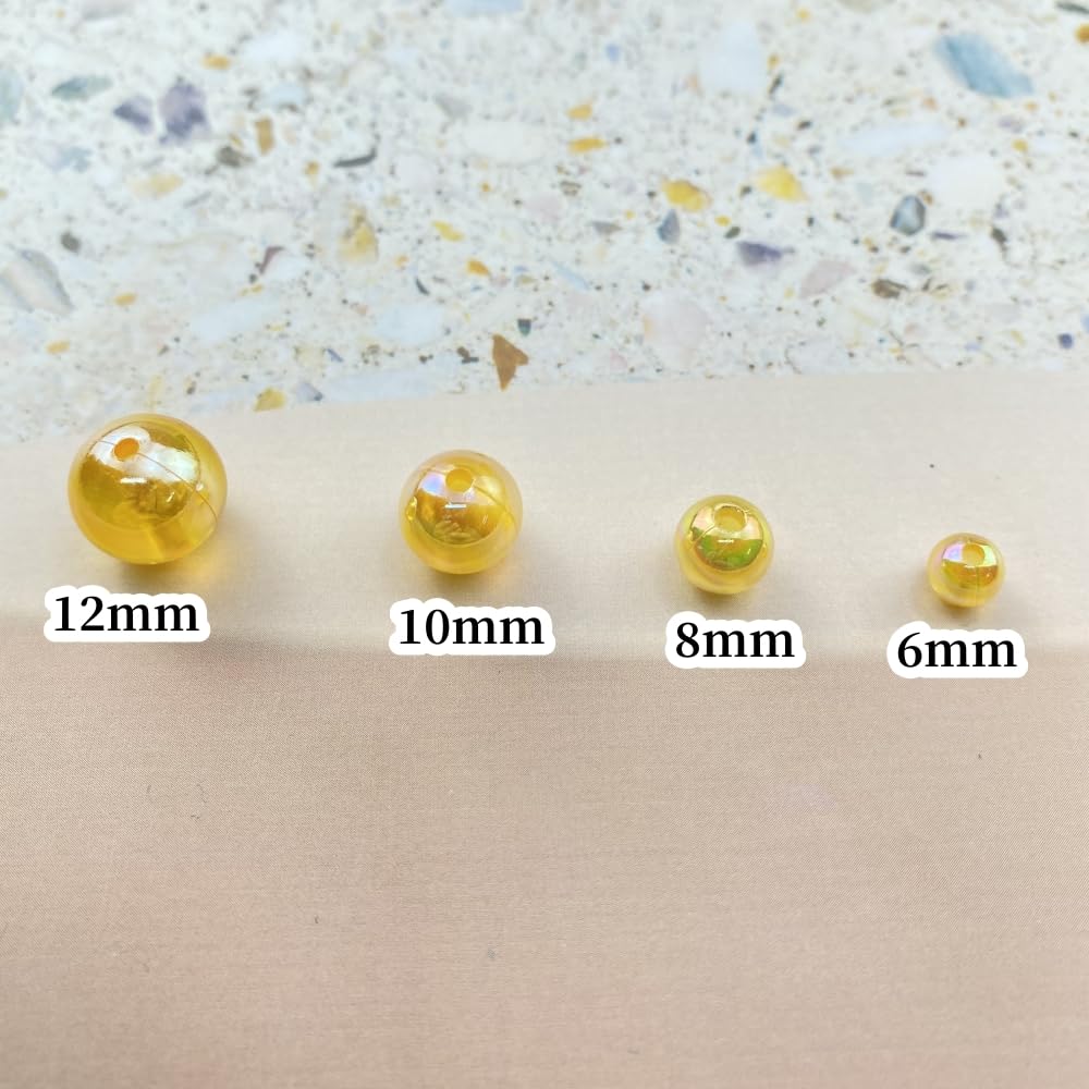 200pcs Acrylic Round Beads 10mm AB Colors Craft Beads Round Spacer Beads with Holes for Earring Bracelet Necklace Key Chains Jewelry Making(Gold Yellow AB)