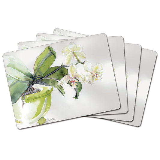 Cala Home White Orchid Premium Decorative Hardboard Tabletop Placemats 4-Pack Manufactured in The USA Heat Tolerant and Easily Wipes Clean