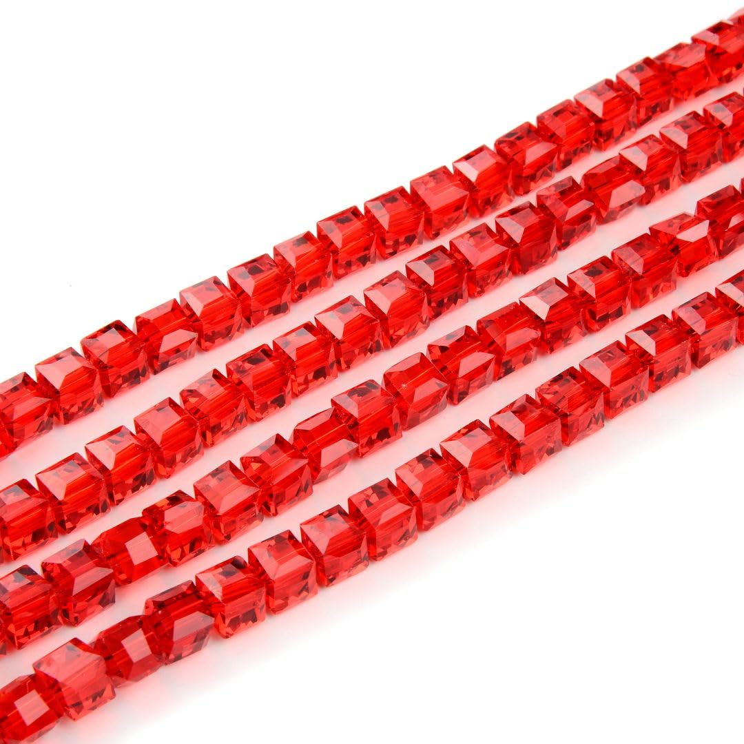 200pcs Czech Faceted Cube Crystal Glass Loose Beads Spacer Bulk 6mm (0.24 Inch) Light Siam red for DIY Jewelry Craft Making CCC606