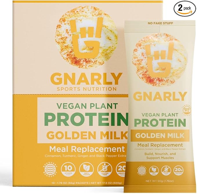 Gnarly Nutrition Golden Milk Plant-Based Protein Blend ??Vegan Powder for Smoothies ??Dairy-Free, Non-GMO ??10 Convenient Stick Packs