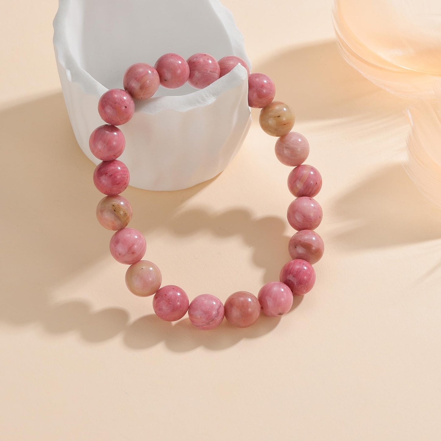 Udolfly Womens Crystal Beaded Bracelets for Women Men Protective Energy Bracelet Natural Gemstone Bead Bracelet 8mm Rhodochrosite