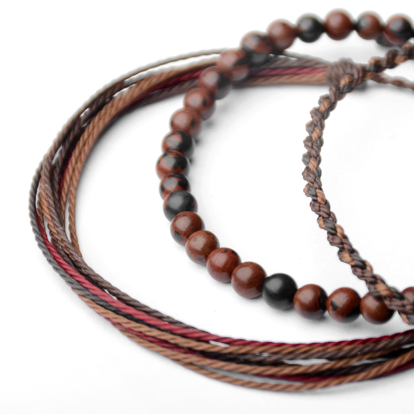 Handmade Natural Stone Beaded Healing Bracelet Gift for Men Adjustable Rope String Bracelet (Mahogany Obsidian, Adjustable)