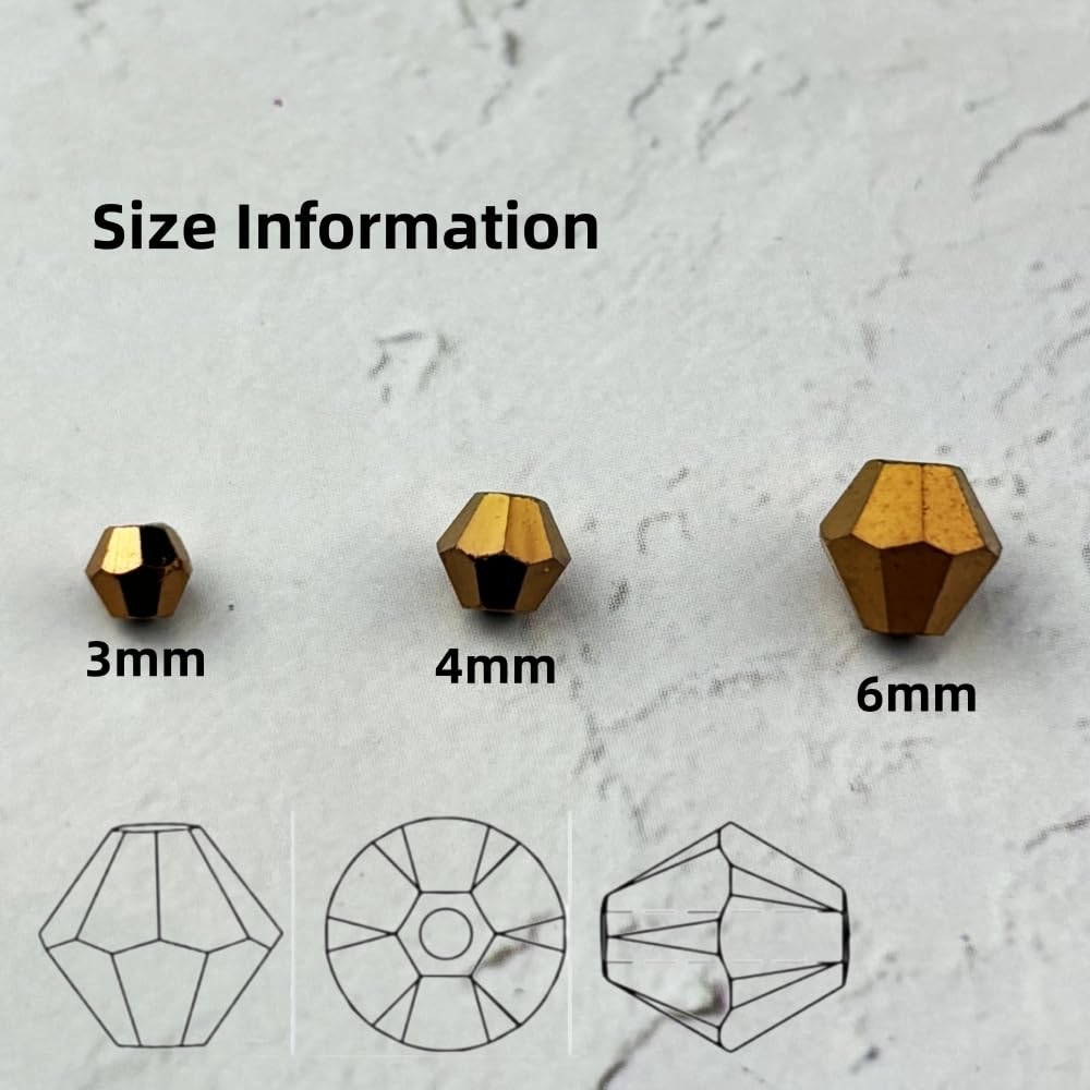 YUEXIGO 400pcs 4mm Bicone Glass Crystal Beads for Jewelry Making, Faceted Bicone Glass Spacer Beads for Bracelet Earring Necklace DIY Craft(Antique Brass)