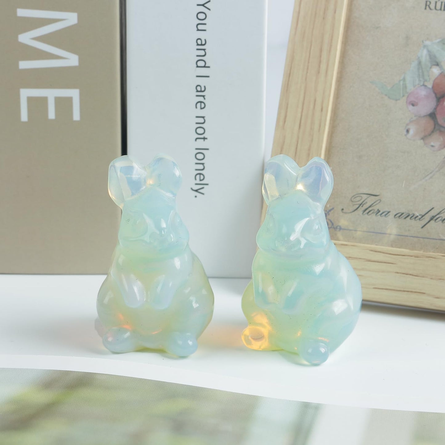 Loveliome Rabbit Crystal Decor Figurines, 2 Inches Synthetic Healing Stones Hand Carved Sculpture Ornaments Colletctible, Opalite