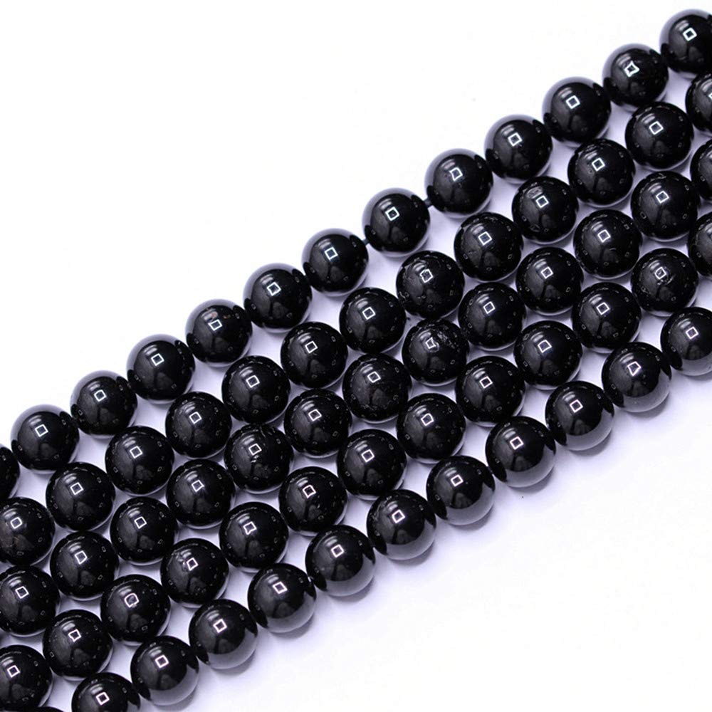 PLTbeads Natural Gemstone Loose Beads Smooth Round Approxi 15 inch DIY Bracelet Necklace for Jewelry Making (10mm, Black Tourmaline)