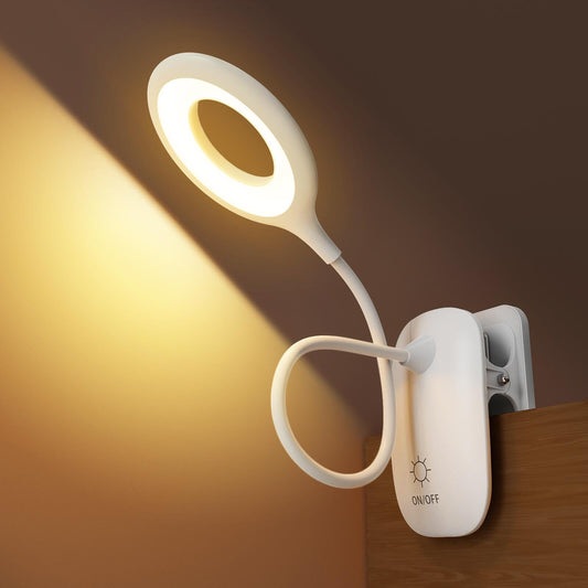 GCDFGV Clip On Reading Light for Bed Headboard, USB Rechargeable Clip Lamp for Dorm Room Essentials, Touch Dim, 3 Colors, Eye Protect Desk Lamp for College Dorm Room, White