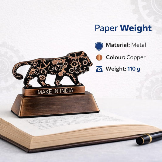 Giftana Paper Weight for Office Table, Make in India Lion Statue Paper Weight for Doctors Table, Metal Paperweight Showpiece Gift for Men & Women, Corporate Gift for Employees, 72 X 60 mm Copper