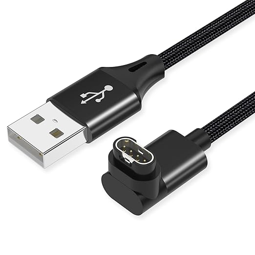 AGVEE 2 Pack 1.5ft Short Charger for Garmin Watch, L-Shape Charging Cable for Fenix, Forerunner, Vivoactive, Instinct, Venu, Tactix, Approach, D2, Quatix Series, Right Angle Braided, Black
