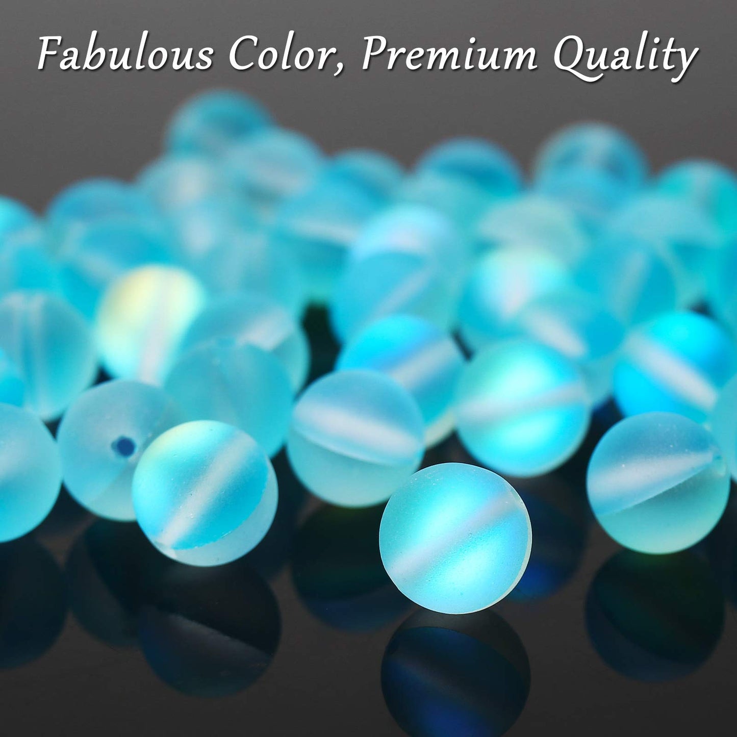Matte Aquamarine Aurora Crystal Glass Beads, 8MM Frosted Glitter Shining Mermaid Round Loose Beads, Rainbow Holographic Synthetic Moonstone for Jewelry Making DIY Bracelet