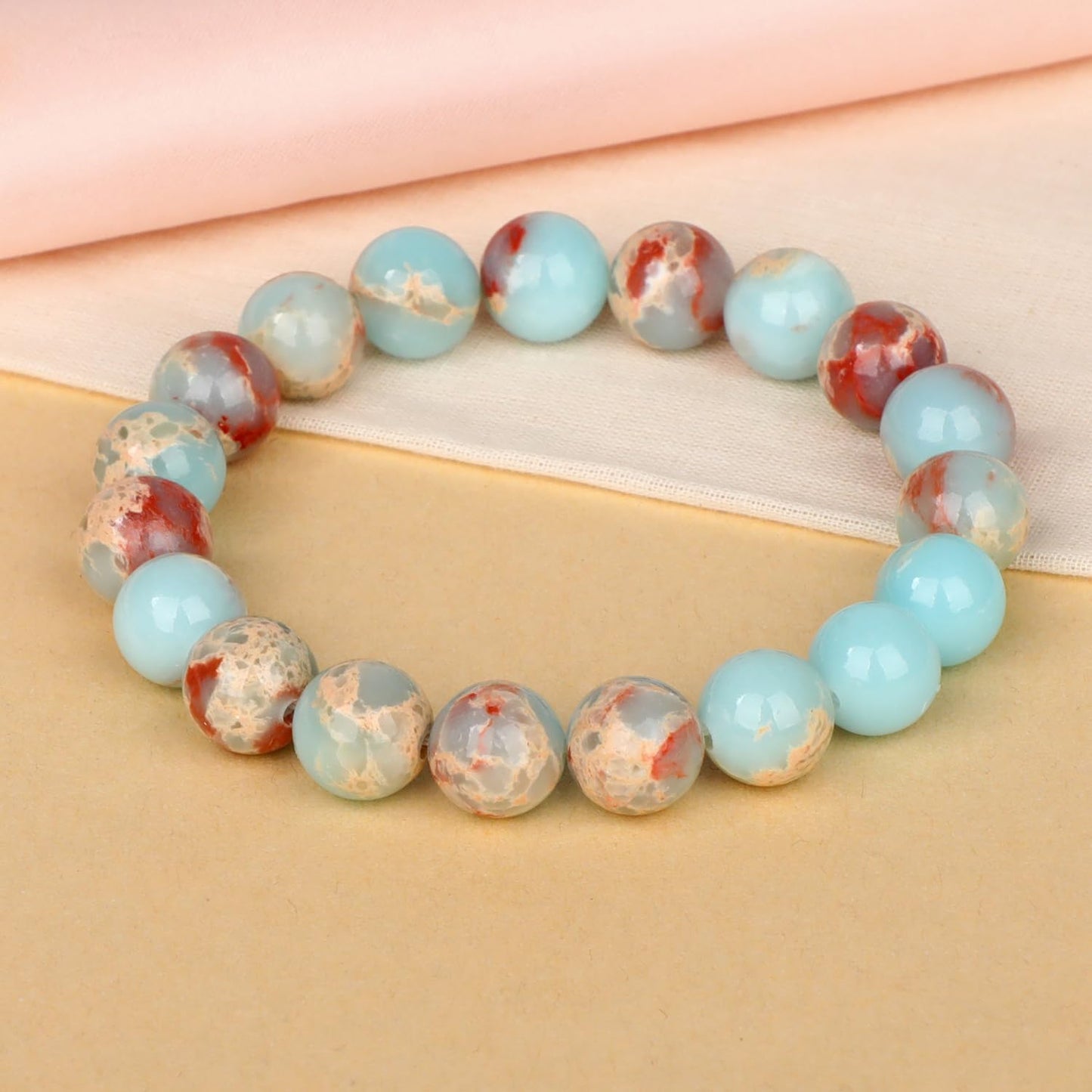 LPBeads Handmade Natural Gemstone Stretch Elastic 10mm Imperial Jasper Bracelet Healing Crystal Round Stone Beads Jewelry Gifts for Women Men