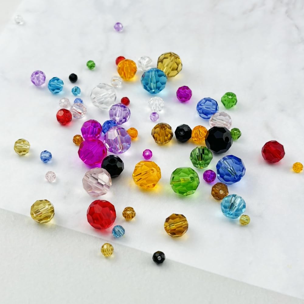 Honkoolly 480pcs Crystal Glass Beads 3mm 4mm 6mm 8mm 10mm Round Faceted Glass Spacer Beads for Bracelets Necklace Earring DIY Jewelry Making Craft(Light Blue)