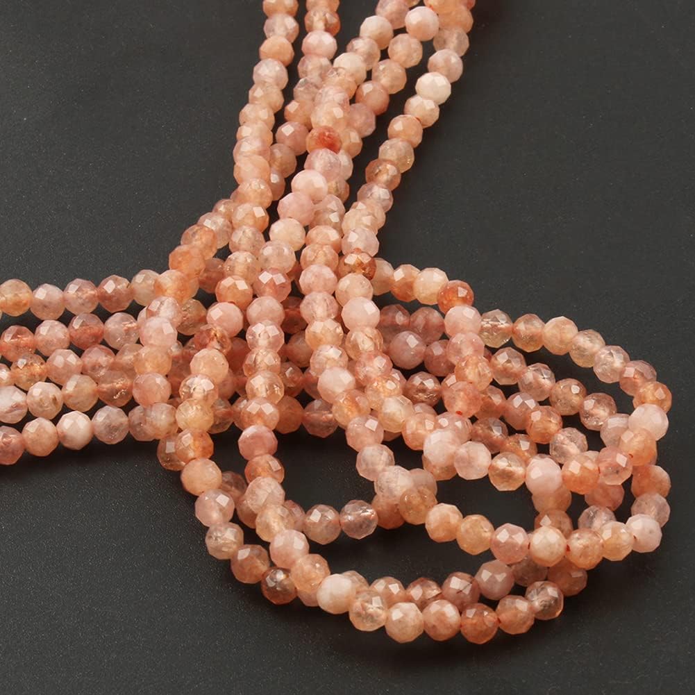 Song Xi 180pcs 2mm Natural Sunstone Gemstone Beads Faceted Round Loose Stone Beads for Jewelry Making (1 Strand)