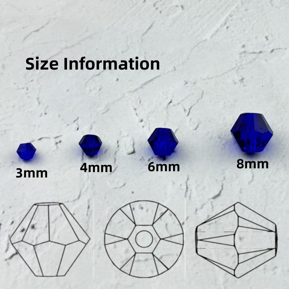 YUEXIGO 500pcs 3mm Bicone Glass Crystal Beads for Jewelry Making, Faceted Bicone Glass Spacer Beads for Bracelet Earring Necklace DIY Craft(Dark Blue)