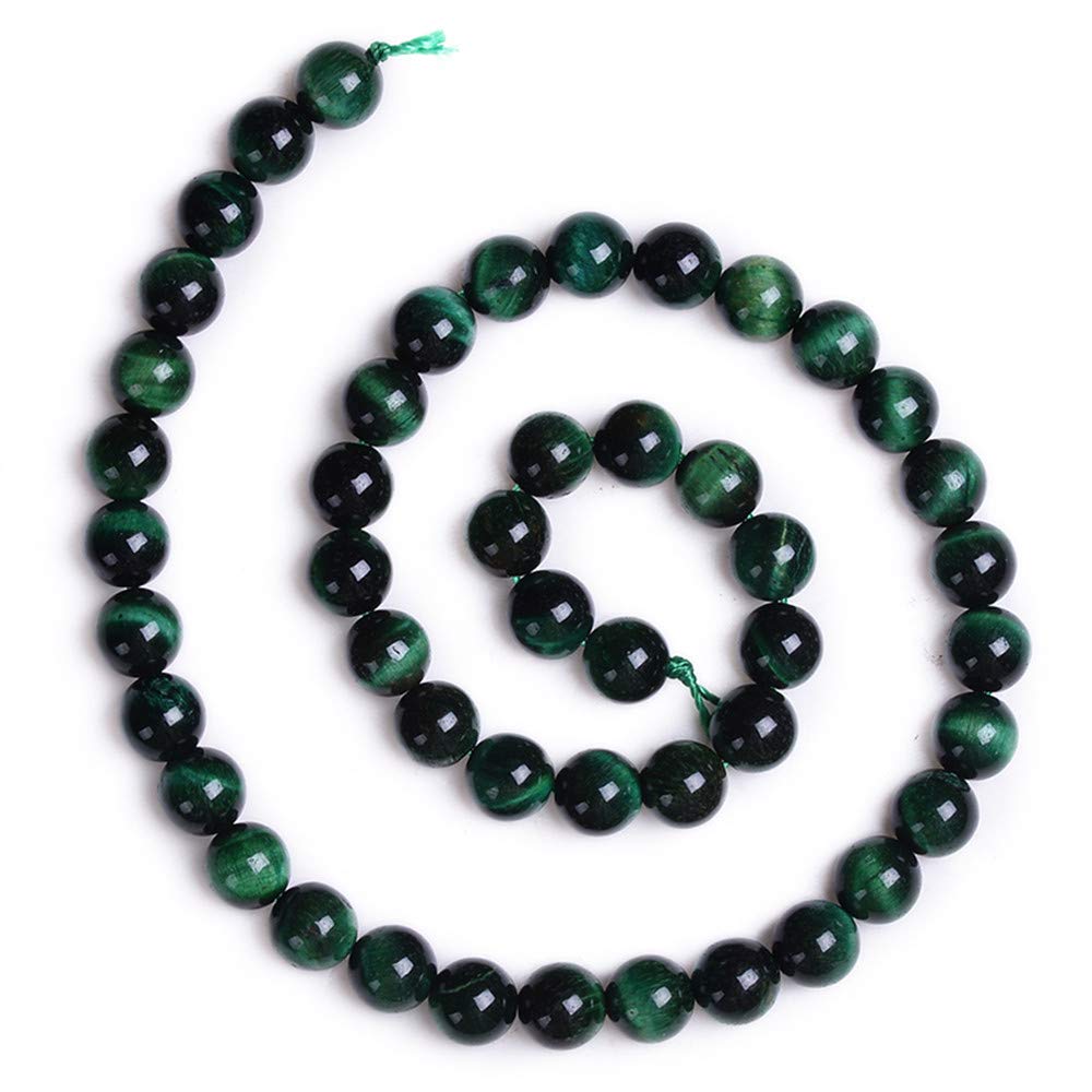 PLTbeads Natural Gemstone Loose Beads Smooth Round Approxi 15 inch DIY Bracelet Necklace for Jewelry Making (8mm, Green Tiger Eye)