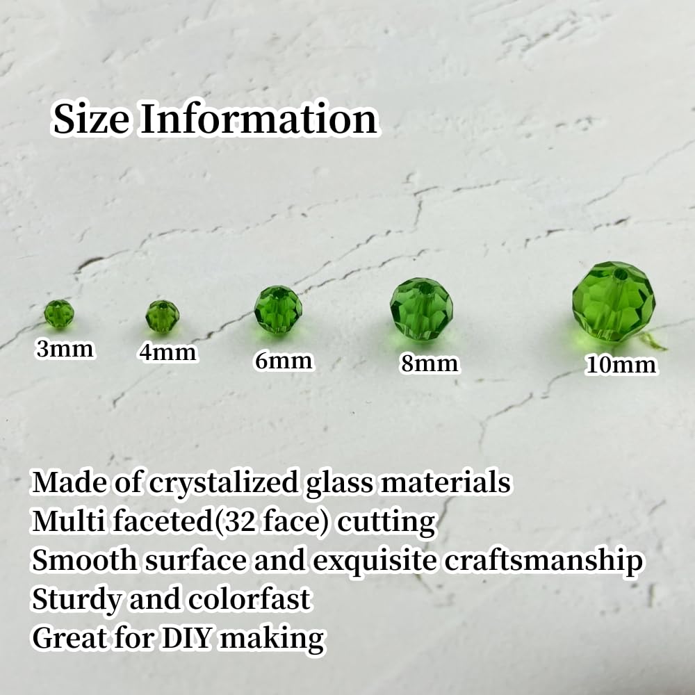 YUEXIGO 100pcs 8mm Round Crystal Glass Beads for Jewelry Making, Faceted Crystal Glass Spacer Beads for Bracelet Earring Necklace DIY Craft(Grass Green)