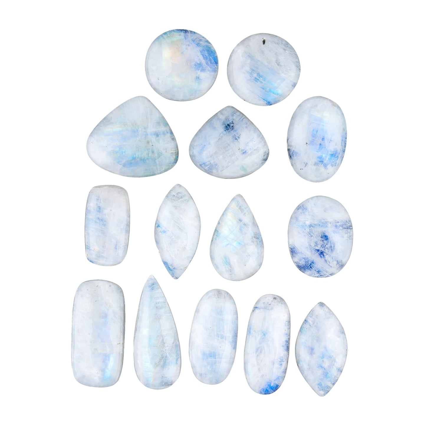 GemSymphony Natural Rainbow Moonstone Gemstone Cabochon Pack of 3 Mixed Shapes – Polished Crystal Stones for Jewelry Making Supply, Healing, Reiki & DIY Crafts, Natural Gem Cab Set for Wire Wrapping (10-20 mm)