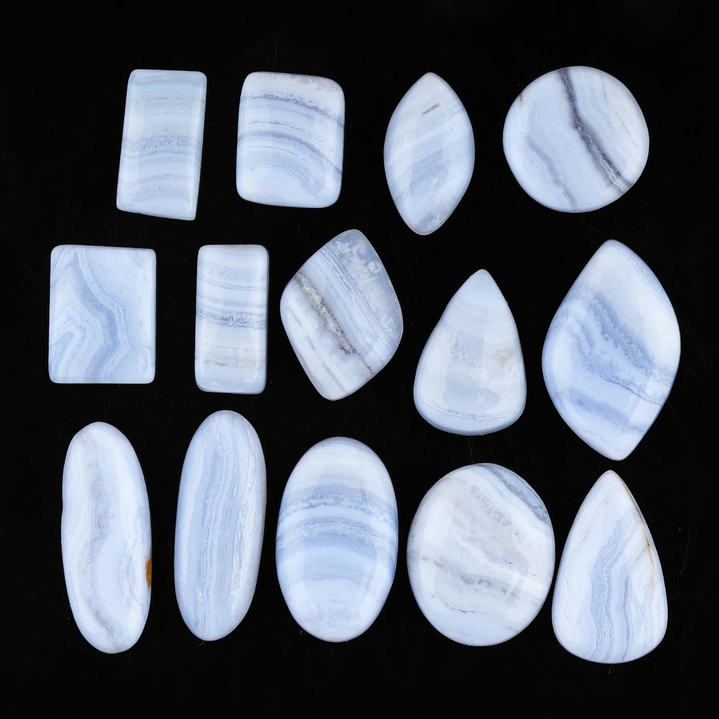 GemSymphony Natural Blue Lace Agate Gemstone Cabochon Pack of 3 Mixed Shapes – Polished Crystal Stones for Jewelry Making Supply, Healing, Reiki & DIY Crafts, Natural Gem Cab Set for Wire Wrapping & Energy Work (Blue Lace Agate)