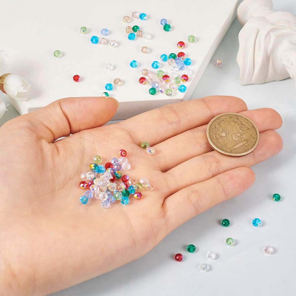 Elecrelive 400pcs 4mm Briolette Crystal Glass Beads AB Color Faceted Rondelle Crystal Beads for DIY Jewelry Making Bracelet Necklace Earring