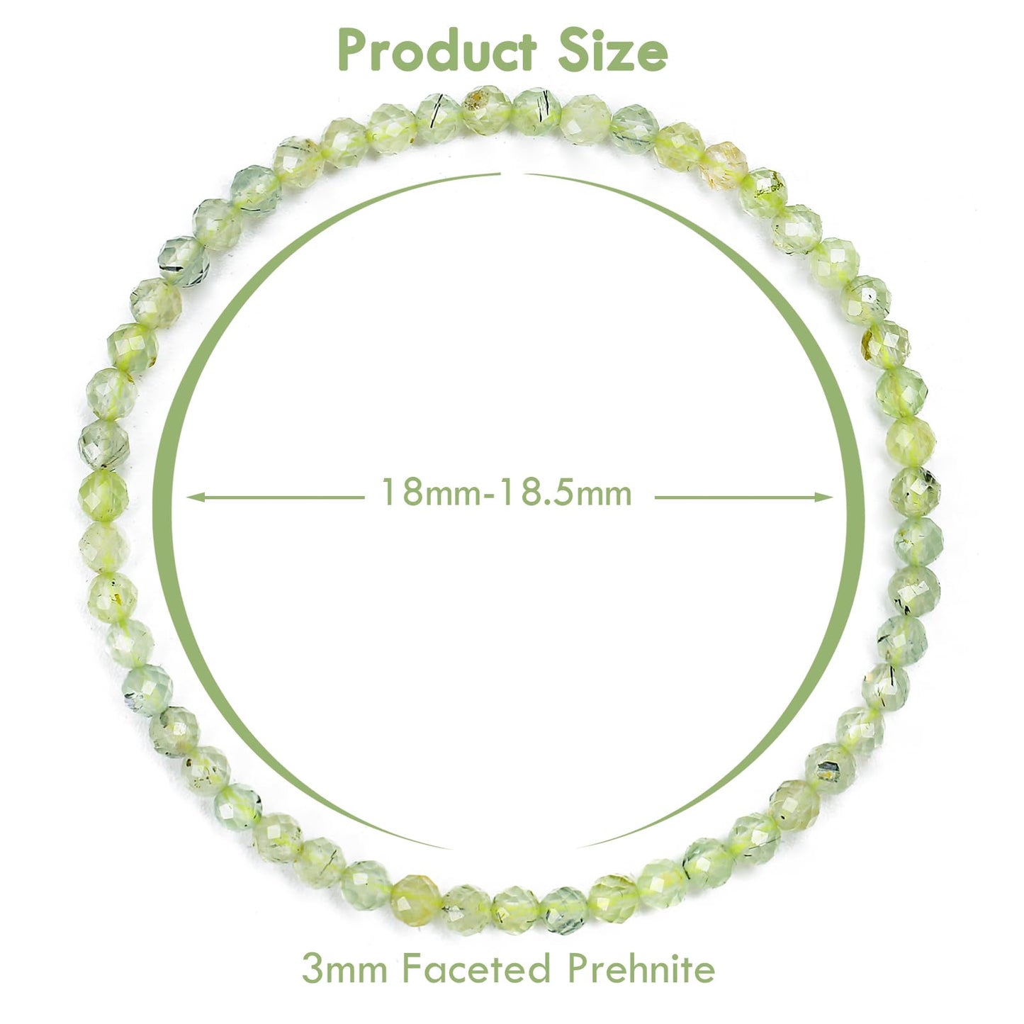 BONNY BOXX Natural Genuine Gemstone Faceted Round Beads Bracelets, 3mm Adjustable Stretchy Tiny Faceted Prehnite Bracelet, Healing Crystal Reiki Chakra Dainty Jewelry Fashion Gifts