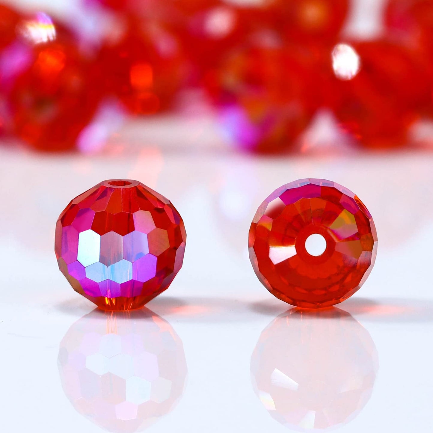 Dowarm 10MM Round Crystal Beads for Jewelry Making, Red/Siam Paradise Faceted Crystal Glass Beads for Crafts Bracelet Wind Chimes Suncatcher, #5003 Rondelle Spacer Beads, Loose Gemstones, 50PCS