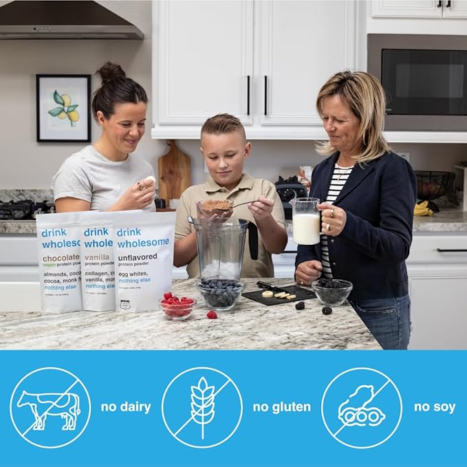 drink wholesome Chocolate Egg White Protein Powder | for Sensitive Stomachs | Gut Friendly | Additive & Dairy Free | No Artificial Sweeteners | No Bloating, Farts or Gas | No Constipation or Diarrhea