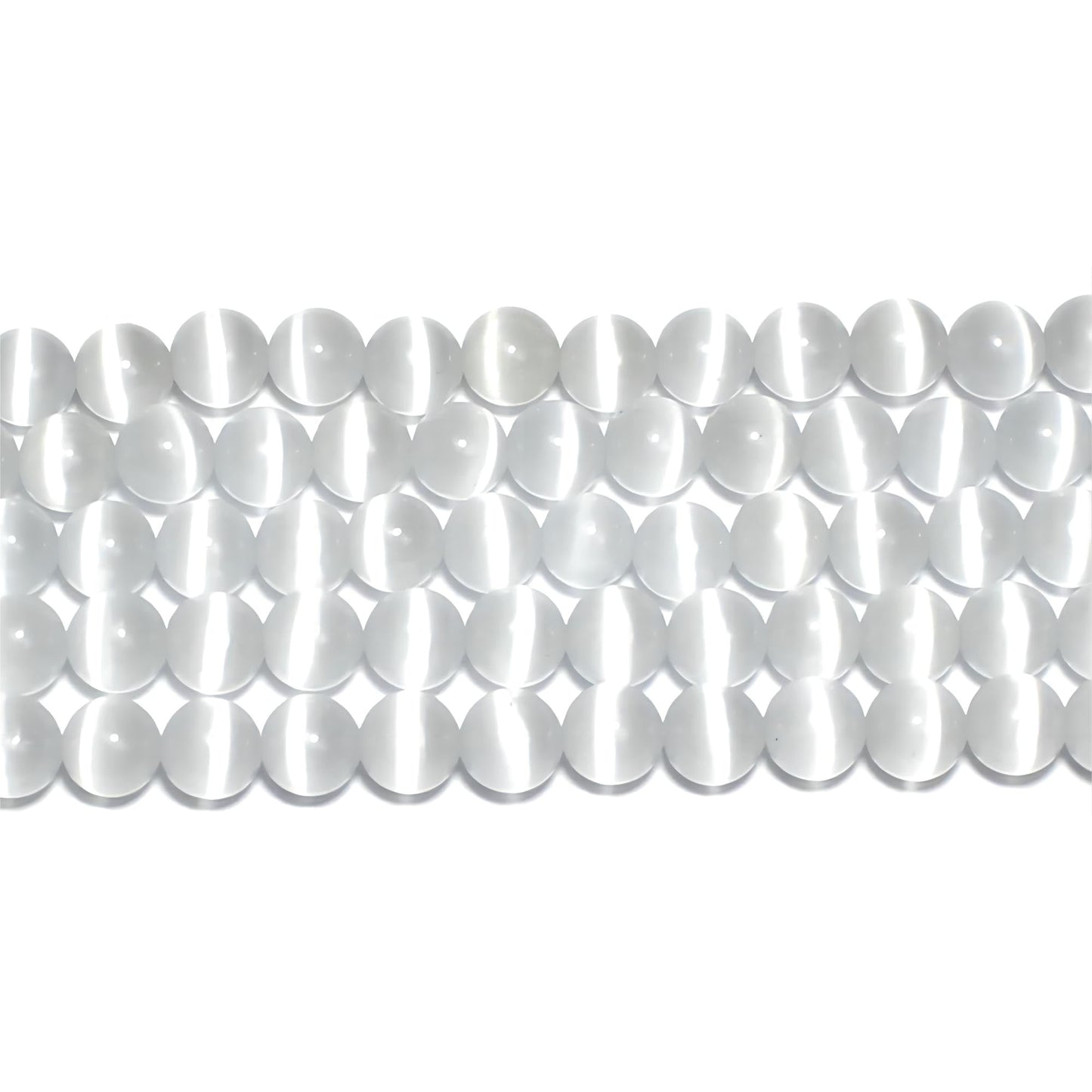 MJDCB 30pcs White Cat Eye Stone Beads 12mm Round Crystal Loose Bead for Jewelry Making DIY Bracelets Necklace