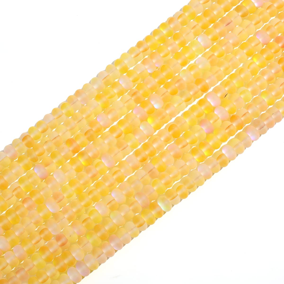 4×6mm Yellow Matte Aurora Crystal Glass Beads Loose Rondelle Disc Beads Frosted Moonstone for Jewelry Making