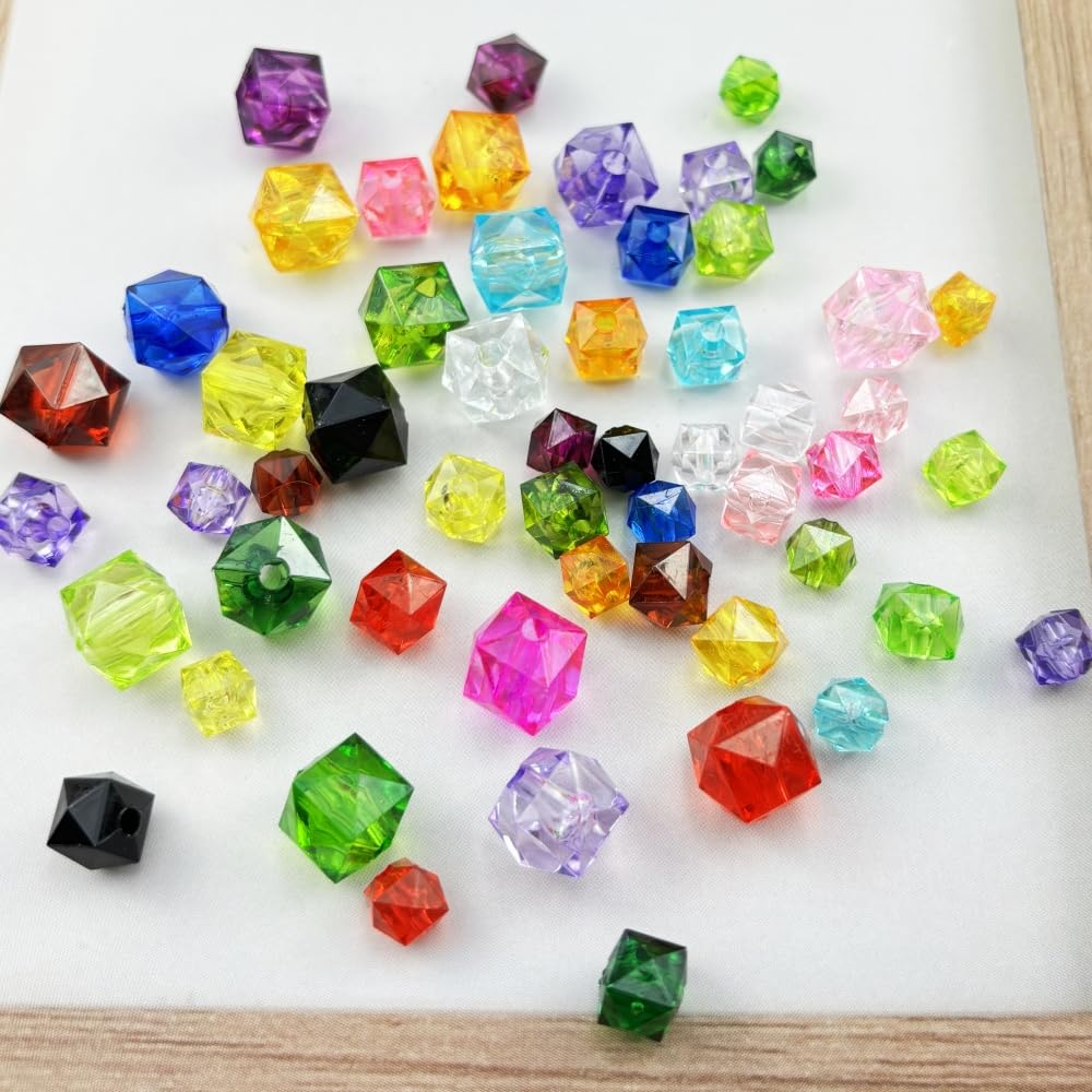 100pcs 12mm Acrylic Cube Square Faceted Acrylic Beads with Hole Plastic Spacer Beads for Bracelets Necklace Earring Making Supplies (Deep Green)