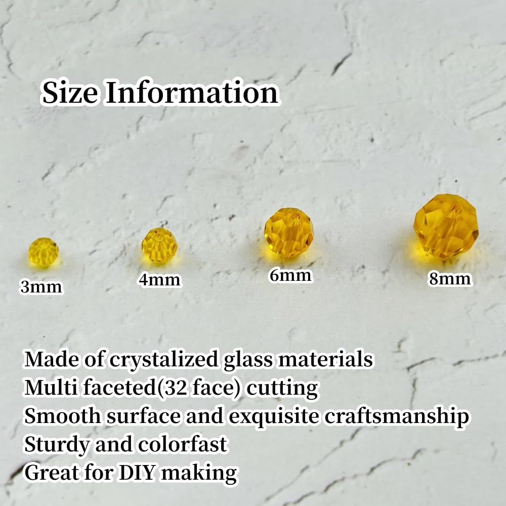 YUEXIGO 400pcs 3mm Round Crystal Glass Beads for Jewelry Making, Faceted Crystal Glass Spacer Beads for Bracelet Earring Necklace DIY Craft(Gold Yellow)