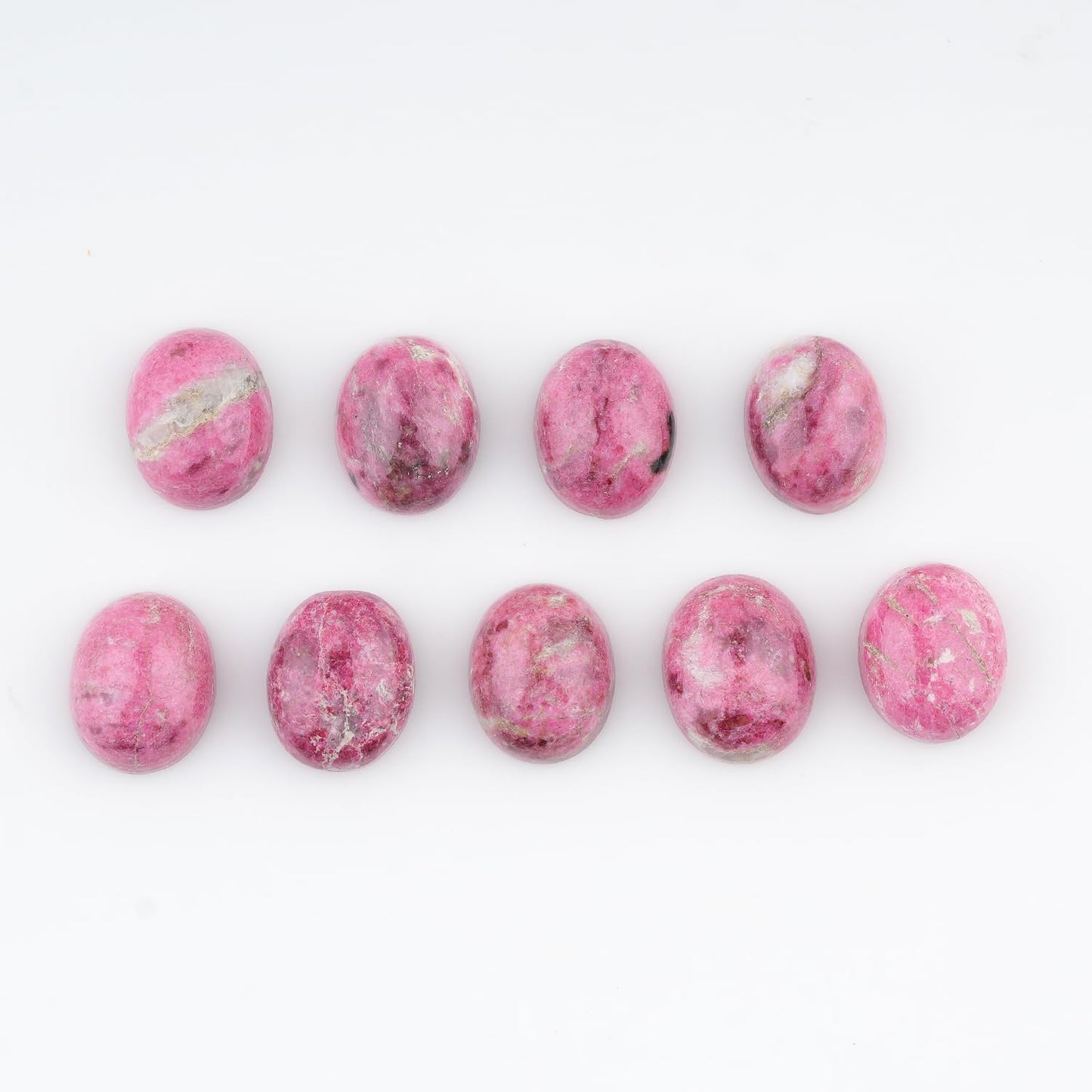 ColouredRocks (10 pcs. THULITE, Oval Shape, Natural Cabochon Crystals, Loose Gemstone, Wholesale Polished Supply, Jewelry Making, DIY Craft, Gem Collection (8x10mm approx.)