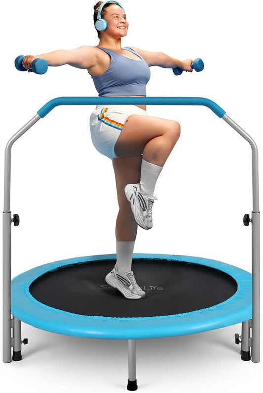 SereneLife 36/40" Foldable Mini Trampoline - Compact Fitness Trampoline for Kids Adults, Exercise Rebounder with Foam Handle, Indoor/Garden Workout Equipment, Max Load 150/220 lbs