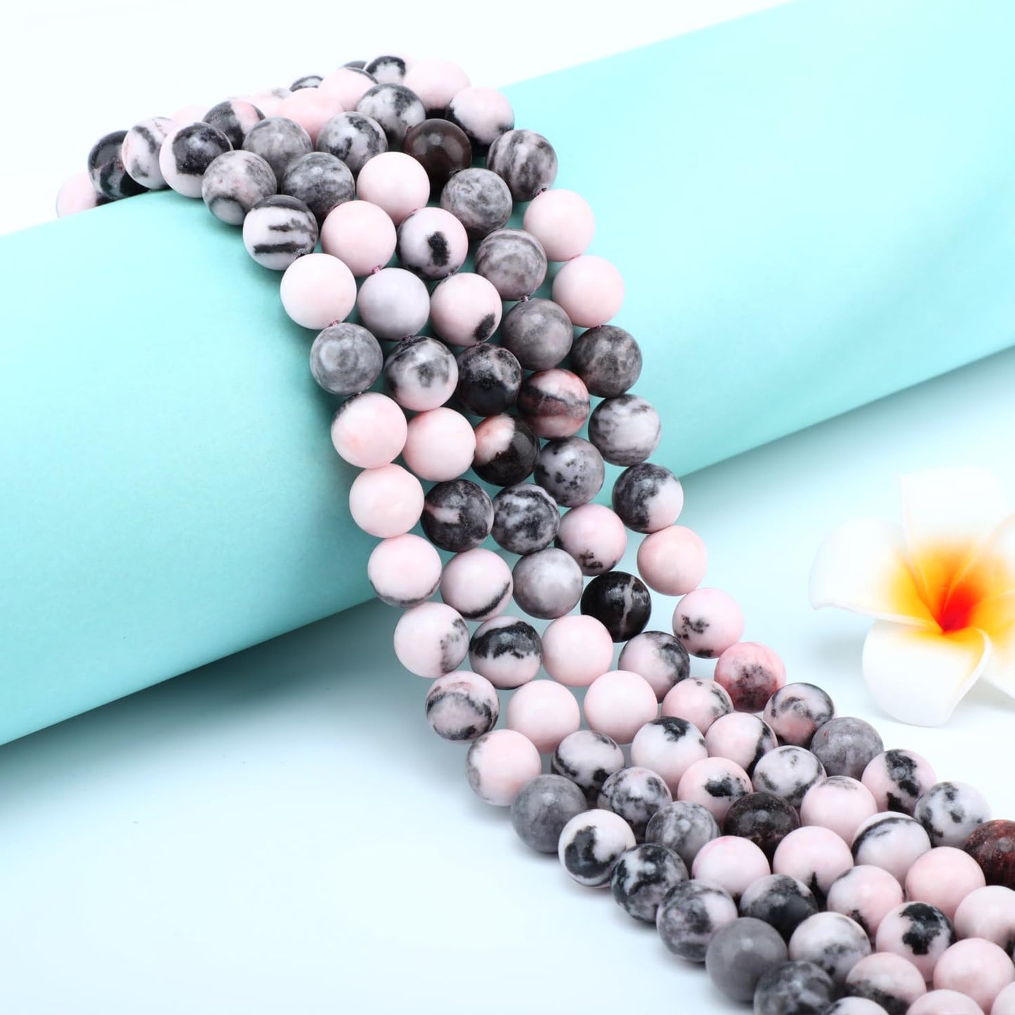 CMBYN Natural Stone Beads Round Genuine Real Stone Beading Strand Loose Gemstones DIY Smooth Bead for Bracelet Necklace Earrings Jewelry Making (Pink Zebra, 10mm 36 Pieces)