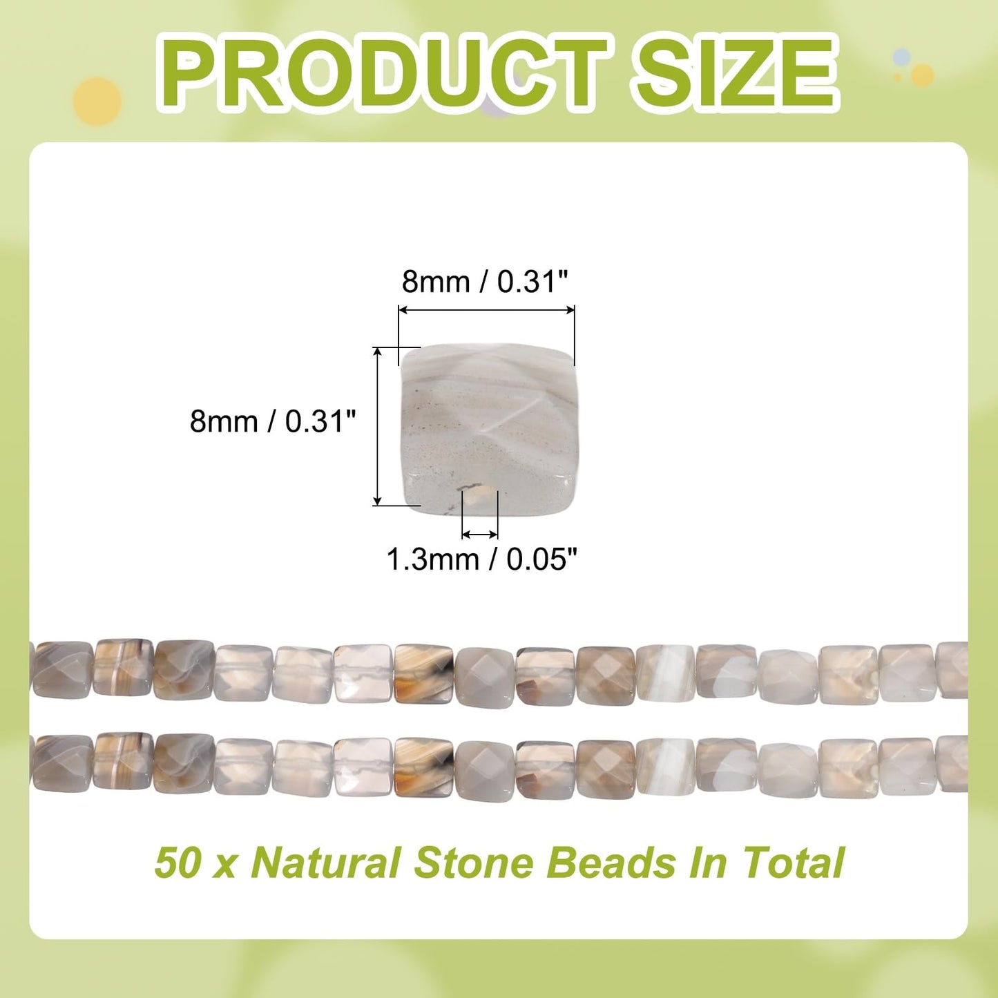 PATIKIL 50 Pack Natural Stone Beads, 8mm Faceted Square Agate Beads Bulk Natural Gray Agate Stones, for DIY Jewelry Making Necklace Bracelet Accessories, 2 Strands, 16 Inches, Clear Gray